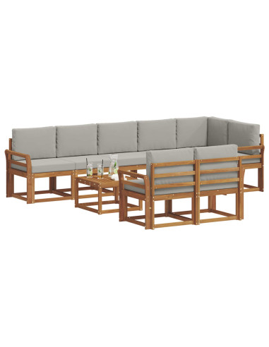 Set di divani da esterno 9 pcs Grigio Naturale e Chiaro