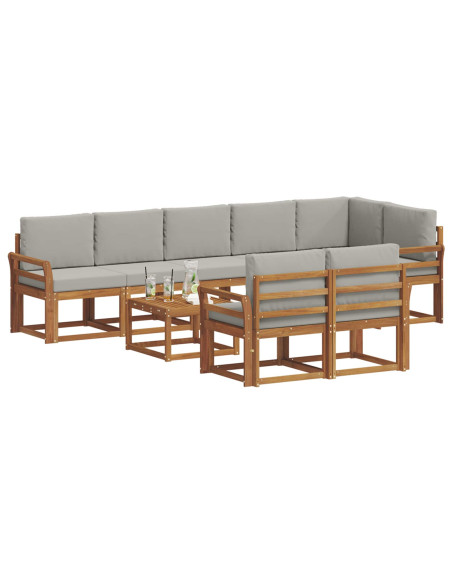 Set di divani da esterno 9 pcs Grigio Naturale e Chiaro