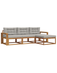 Set di divani da esterno 4 pcs Grigio Naturale e Chiaro 2