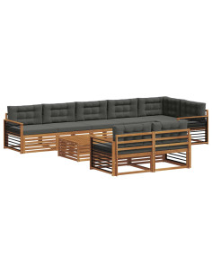 Set di divani da esterno con cuscino 9 pcs Naturale e Antracite 2