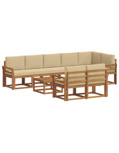 Set di divani da esterno con cuscino 9 pcs Naturale e Beige 2