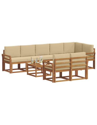 Set di divani da esterno con cuscino 9 pcs Naturale e Beige