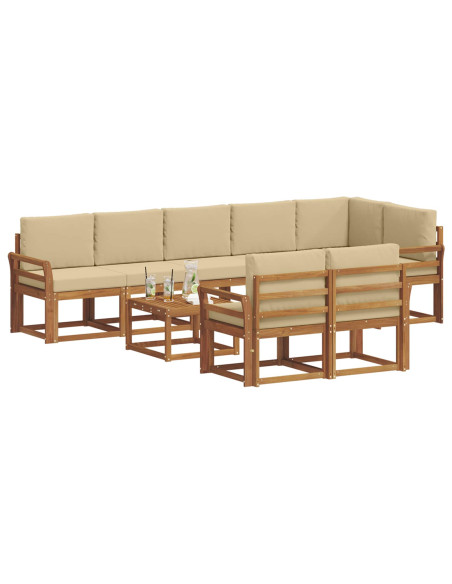 Set di divani da esterno con cuscino 9 pcs Naturale e Beige