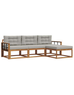 Set di divani da esterno 4 pcs Grigio Naturale e Chiaro 2