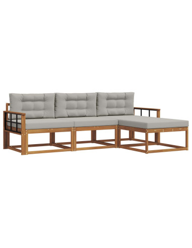 Set di divani da esterno 4 pcs Grigio Naturale e Chiaro