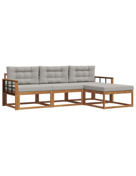 Set di divani da esterno 4 pcs Grigio Naturale e Chiaro