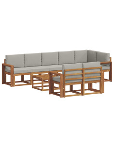 Set di divani da esterno 9 pcs Grigio Naturale e Chiaro 2