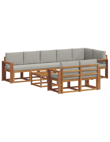 Set di divani da esterno 9 pcs Grigio Naturale e Chiaro