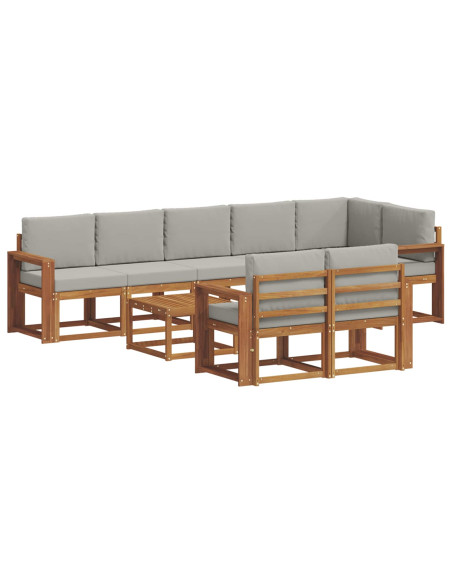 Set di divani da esterno 9 pcs Grigio Naturale e Chiaro