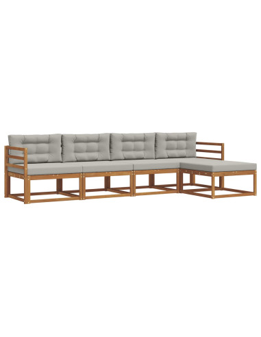 Set di divani da esterno 5 pcs Grigio Naturale e Chiaro