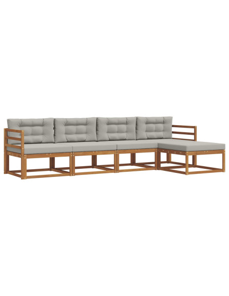 Set di divani da esterno 5 pcs Grigio Naturale e Chiaro