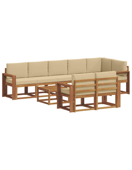 Set di divani da esterno con cuscino 9 pcs Naturale e Beige