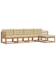 Set di divani da esterno con cuscino 5 pcs Naturale e Beige 2