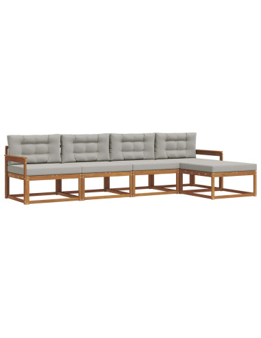 Set di divani da esterno 5 pcs Grigio Naturale e Chiaro