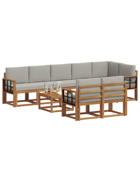 Set di divani da esterno 9 pcs Grigio Naturale e Chiaro