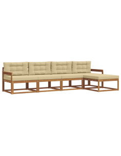 Set di divani da esterno con cuscino 5 pcs Naturale e Beige 2