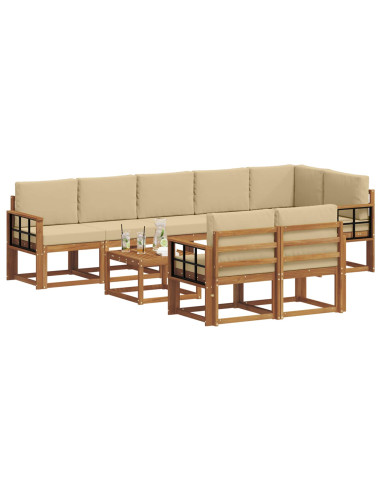 Set di divani da esterno con cuscino 9 pcs Naturale e Beige