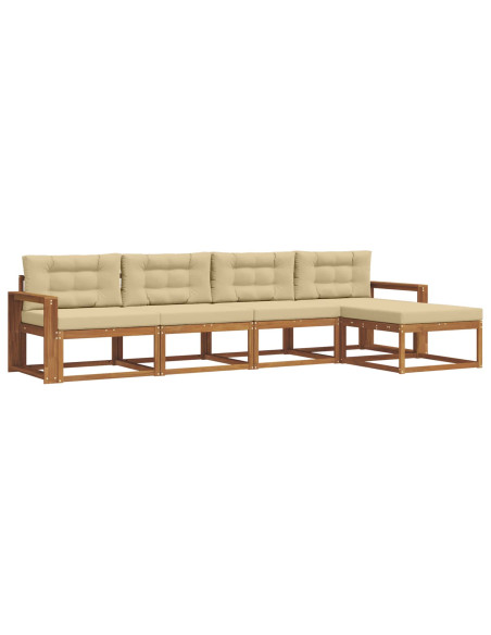 Set di divani da esterno con cuscino 5 pcs Naturale e Beige