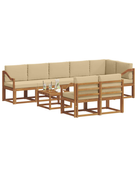 Set di divani da esterno con cuscino 9 pcs Naturale e Beige