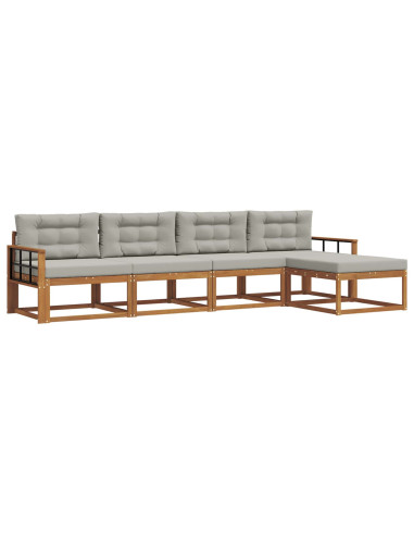 Set di divani da esterno 5 pcs Grigio Naturale e Chiaro