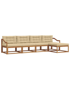 Set di divani da esterno con cuscino 5 pcs Naturale e Beige 2