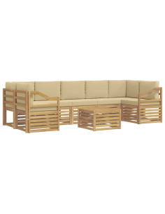 Set di divani da esterno 8 pcs Bianco e Beige Poliestere 2