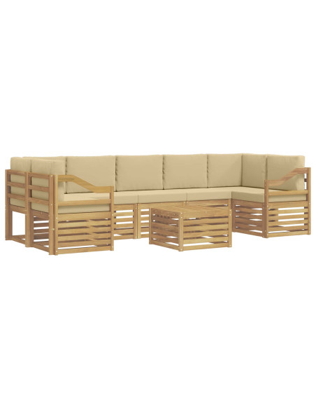 Set di divani da esterno 8 pcs Bianco e Beige Poliestere