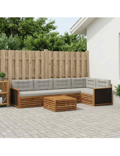 Set di divani da esterno 6 pcs Naturale e Grigio Chiaro