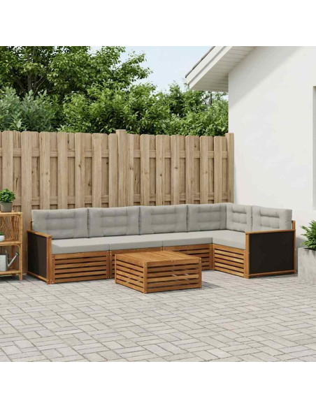 Set di divani da esterno 6 pcs Naturale e Grigio Chiaro