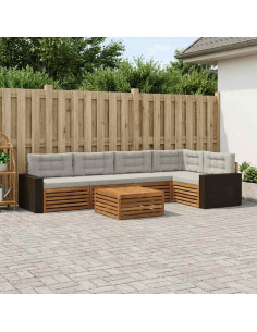 Set di divani da esterno 6 pcs Naturale e Grigio Chiaro