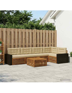 Set di divani da esterno 6 pcs Naturale e Beige 79 x 79 x 37 cm