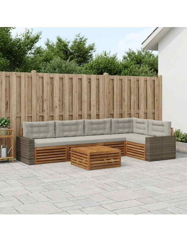 Set di divani da esterno 6 pcs Naturale e Grigio Chiaro