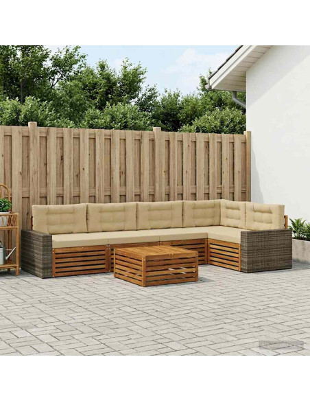 Set di divani da esterno 6 pcs Naturale e Beige 79 x 79 x 37 cm
