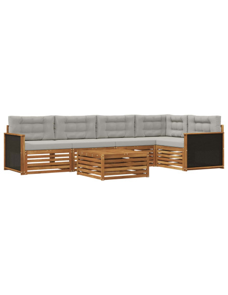 Set di divani da esterno 6 pcs Naturale e Grigio Chiaro