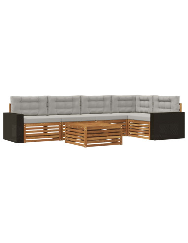 Set di divani da esterno 6 pcs Naturale e Grigio Chiaro