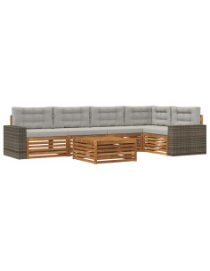 Set di divani da esterno 6 pcs Naturale e Grigio Chiaro 2