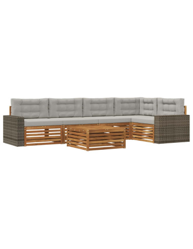Set di divani da esterno 6 pcs Naturale e Grigio Chiaro