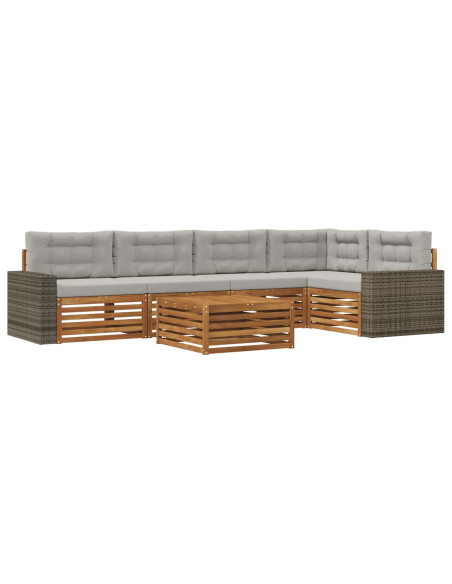 Set di divani da esterno 6 pcs Naturale e Grigio Chiaro