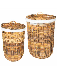 Cesto per Lavanderia 2 pcs Marrone Rattan Kubu 2