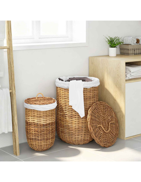 Cesto per Lavanderia 2 pcs Marrone Rattan Kubu