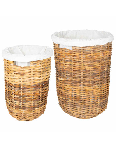 Cesto per Lavanderia 2 pcs Marrone Rattan Kubu