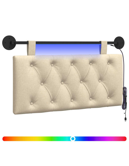 Testiera sospesa Con luce LED Crema Tessuto