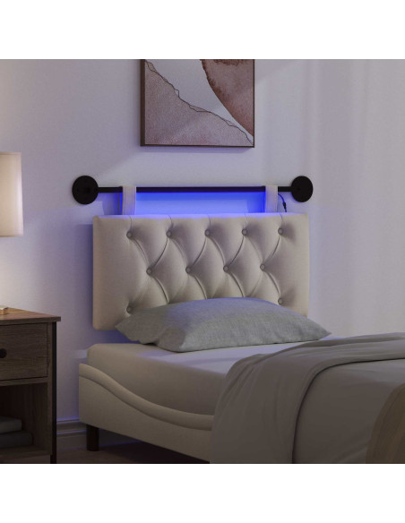 Testiera sospesa Con luce LED Crema Tessuto
