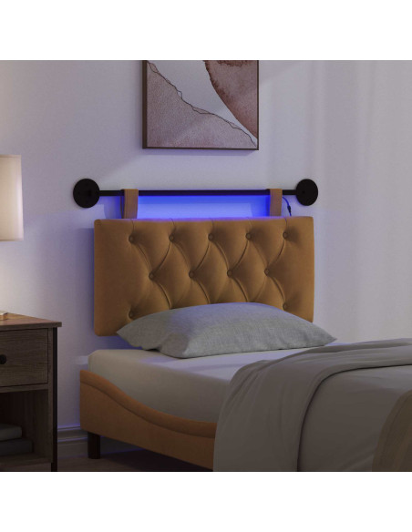 Testiera sospesa Con luce LED Marrone Velluto