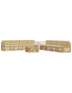 Set di divani da esterno 9 pcs Bianco e Beige Poliestere 2
