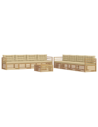 Set di divani da esterno 9 pcs Bianco e Beige Poliestere