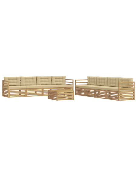 Set di divani da esterno 9 pcs Bianco e Beige Poliestere
