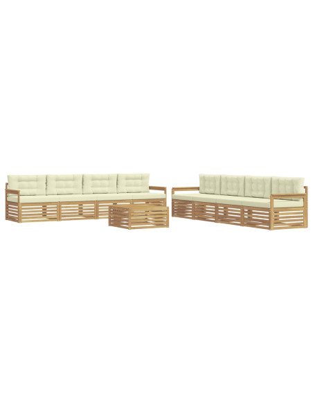 Set di divani da esterno 9 pcs Bianco e Crema Poliestere