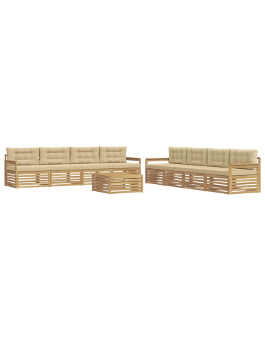 Set di divani da esterno 9 pcs Bianco e Beige Poliestere