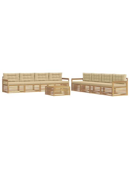 Set di divani da esterno 9 pcs Bianco e Beige Poliestere